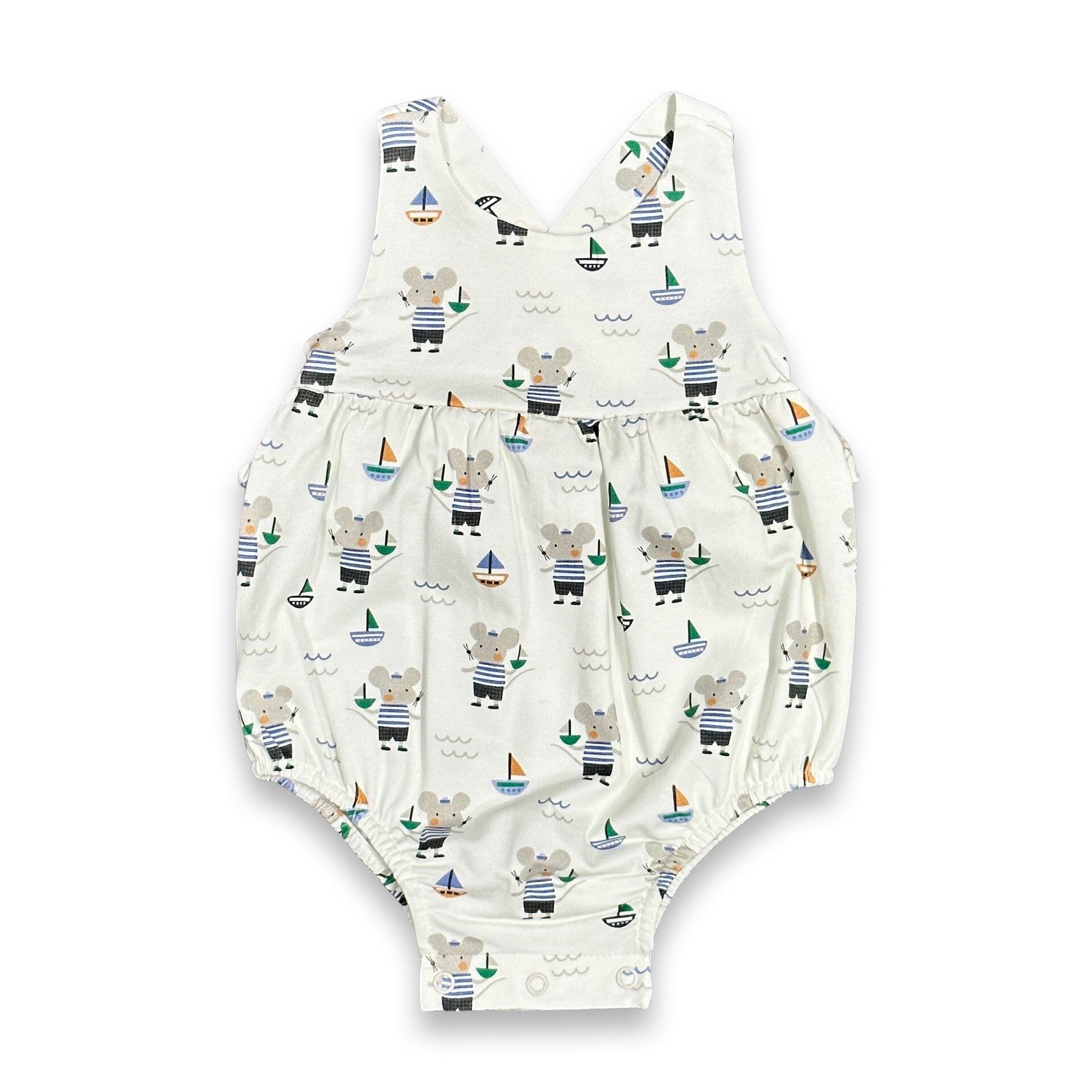 Sailor Mouse Cross Strap Ruffle Baby Romper+Sunhat (Organic Jersey)