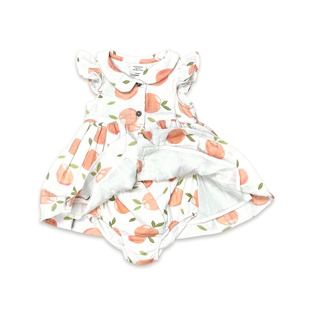 Peaches Peter Pan Baby Dress+Bloomer Set (Organic Muslin)