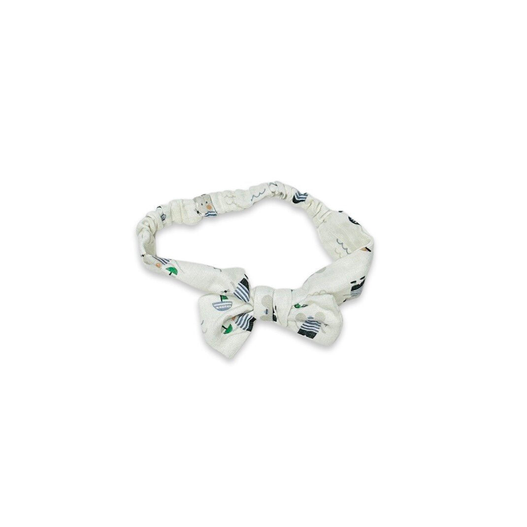 Diadema para bebé con lazo marinero y ratón (muselina orgánica)