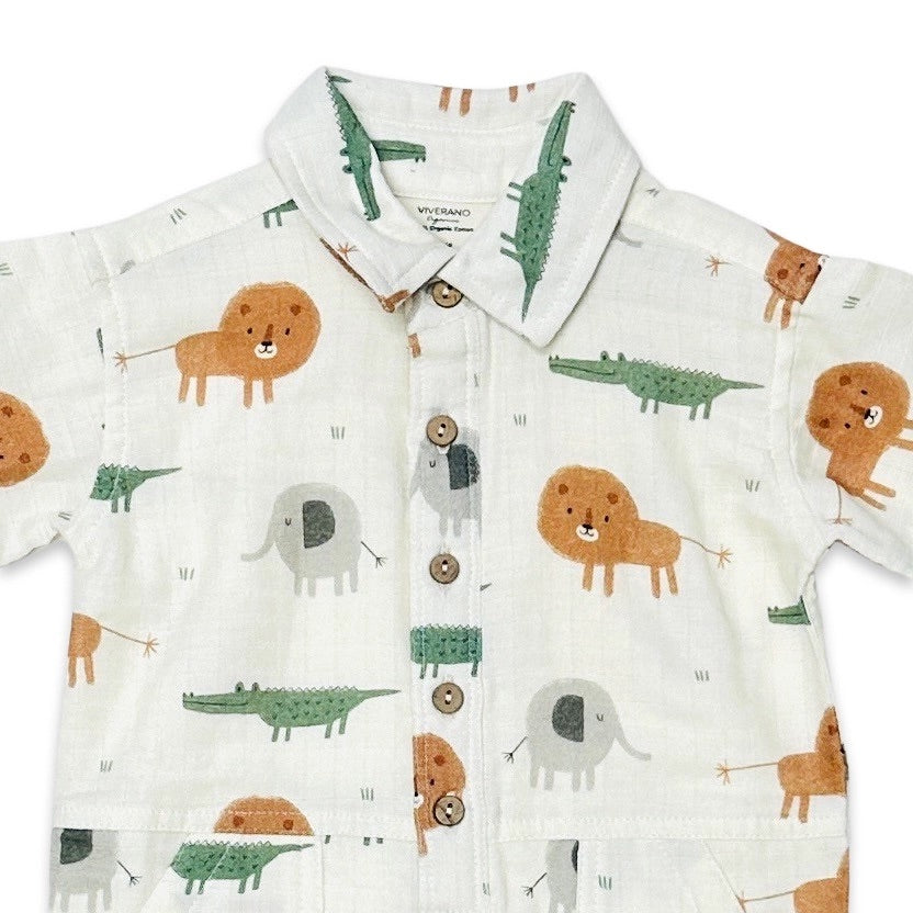 Savannah Collar & Button Baby Playsuit Romper (Organic Muslin)