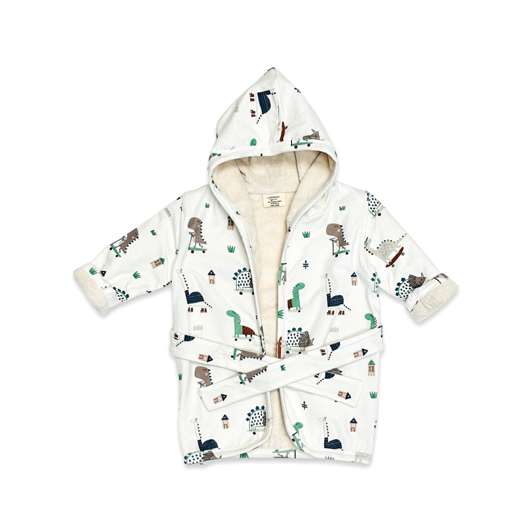 Skater Dino Hooded Baby Bathrobe (Organic Cotton)