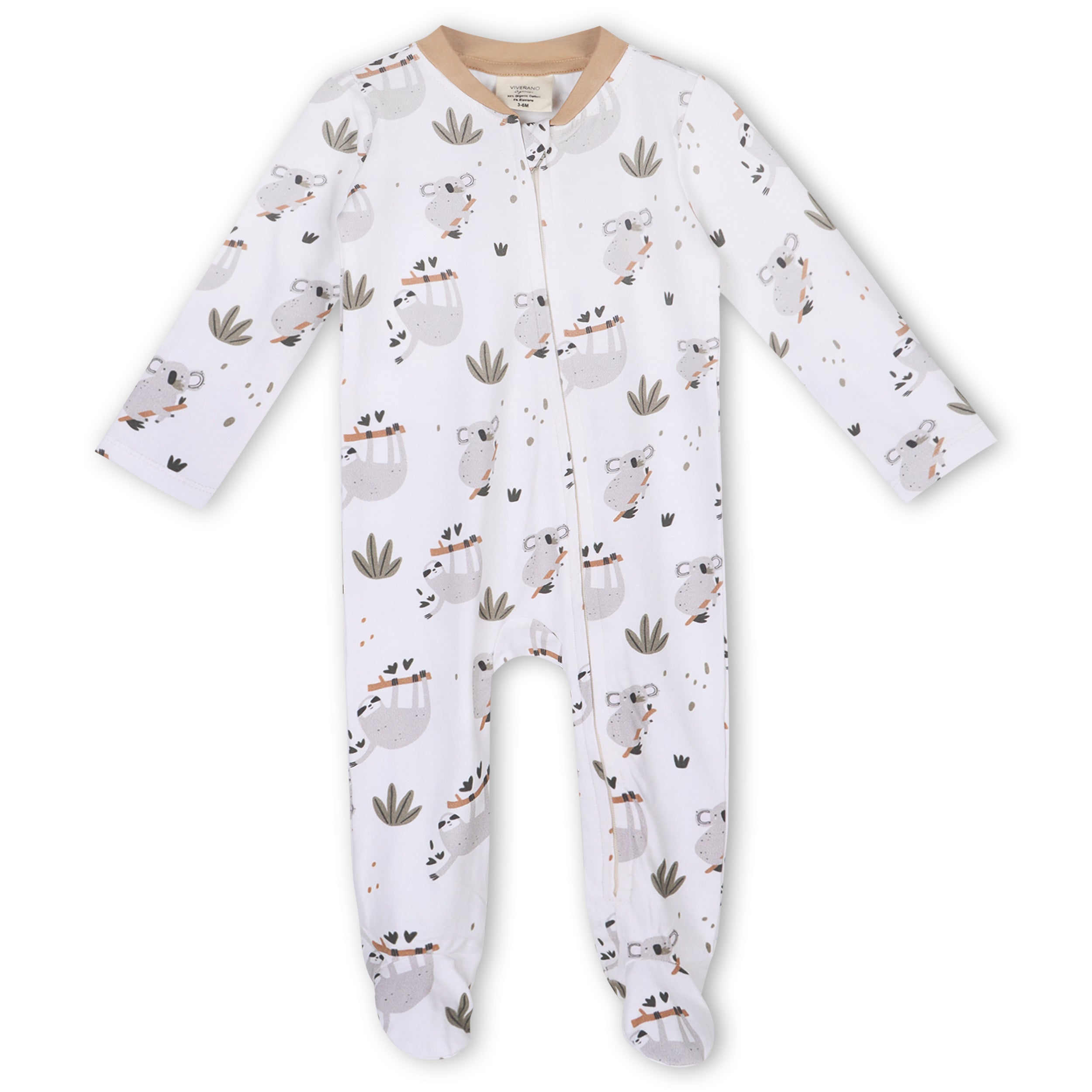 Mono de bebé con cremallera y diseño de koala perezoso (jersey orgánico)