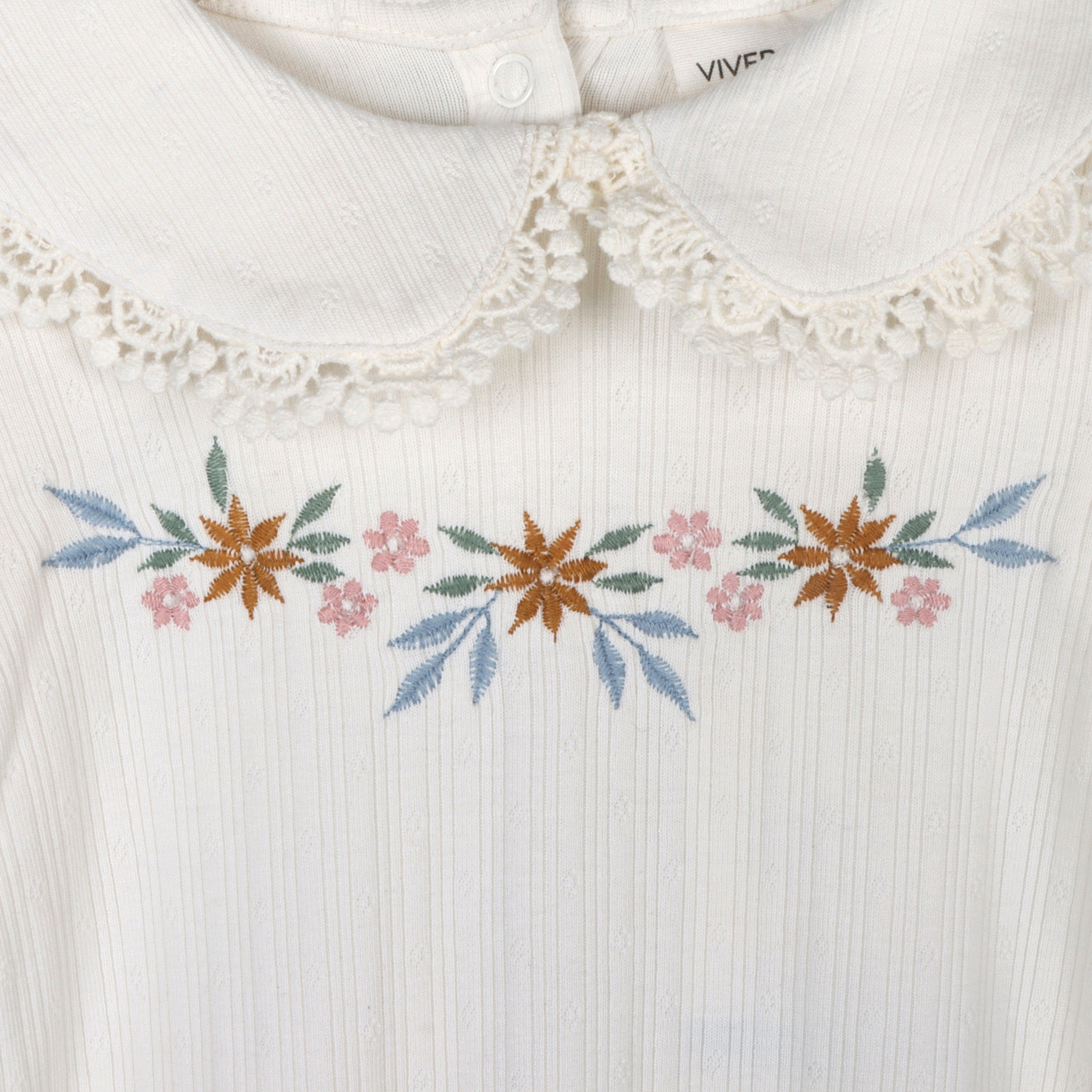 Floral Embroidered Pointelle & Ruffle Baby Footie Jumpsuit (Organic Jersey)