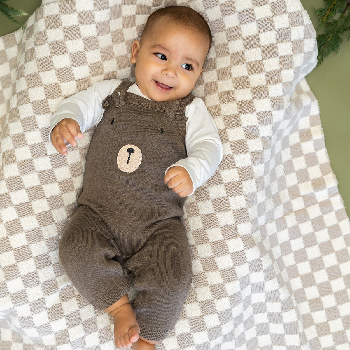 Bear Embroidered Sweater Knit Baby Overall & Bodysuit Set (Organic Cotton)