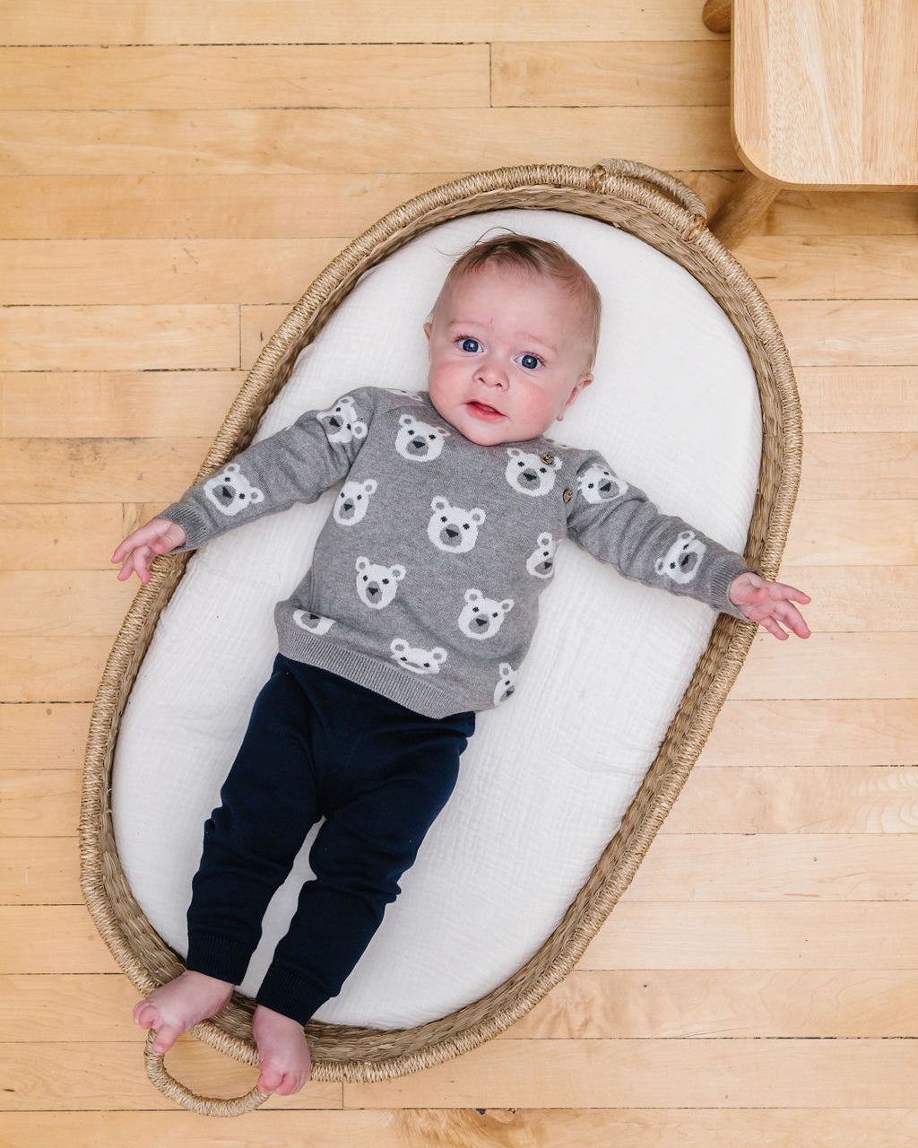 Bear Jacquard Knit Baby Raglan Pullover Sweater (Organic Cotton)