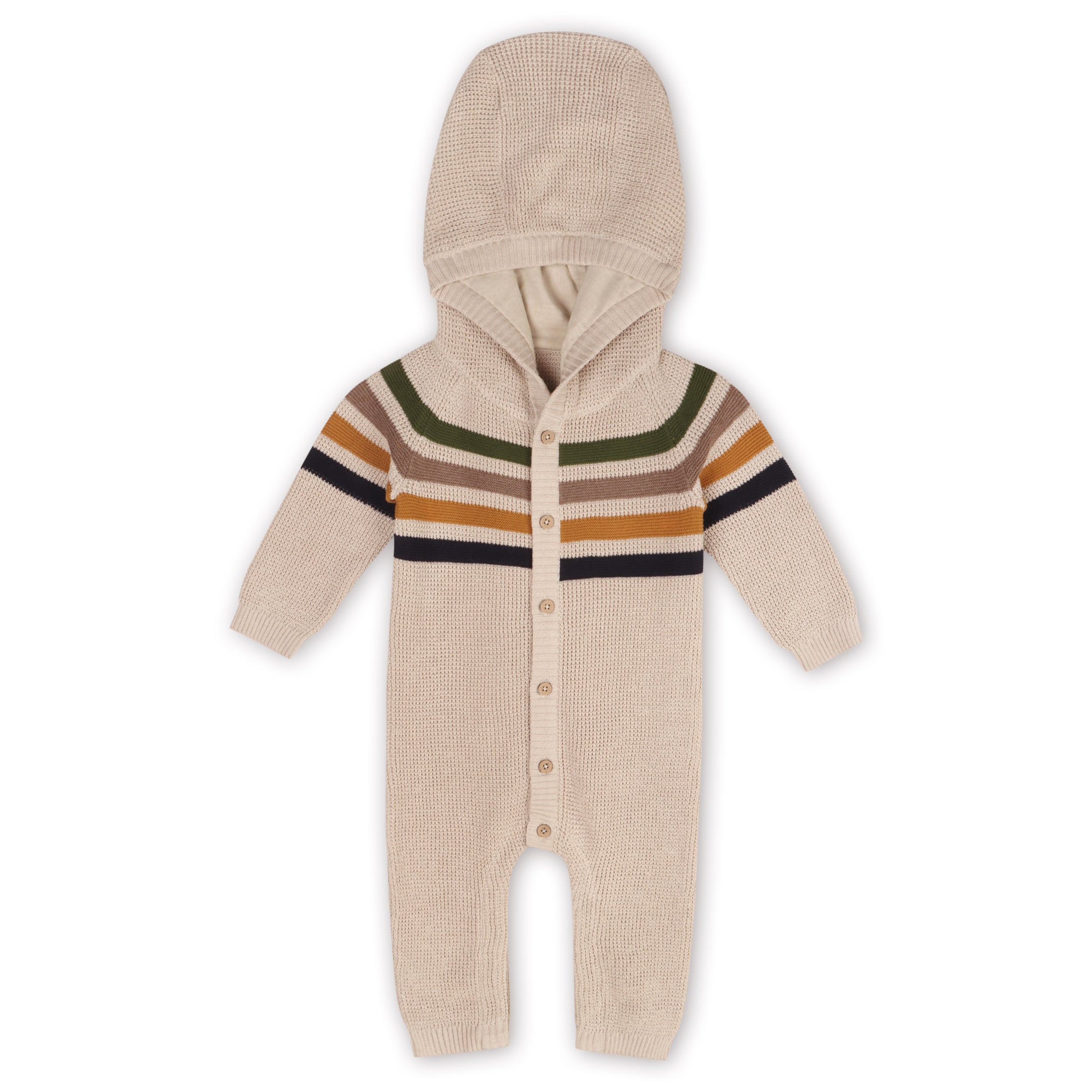 Multi Stripe Hooded Chunky Sweater Knit Baby Jumpsuit (Organic Cotton)