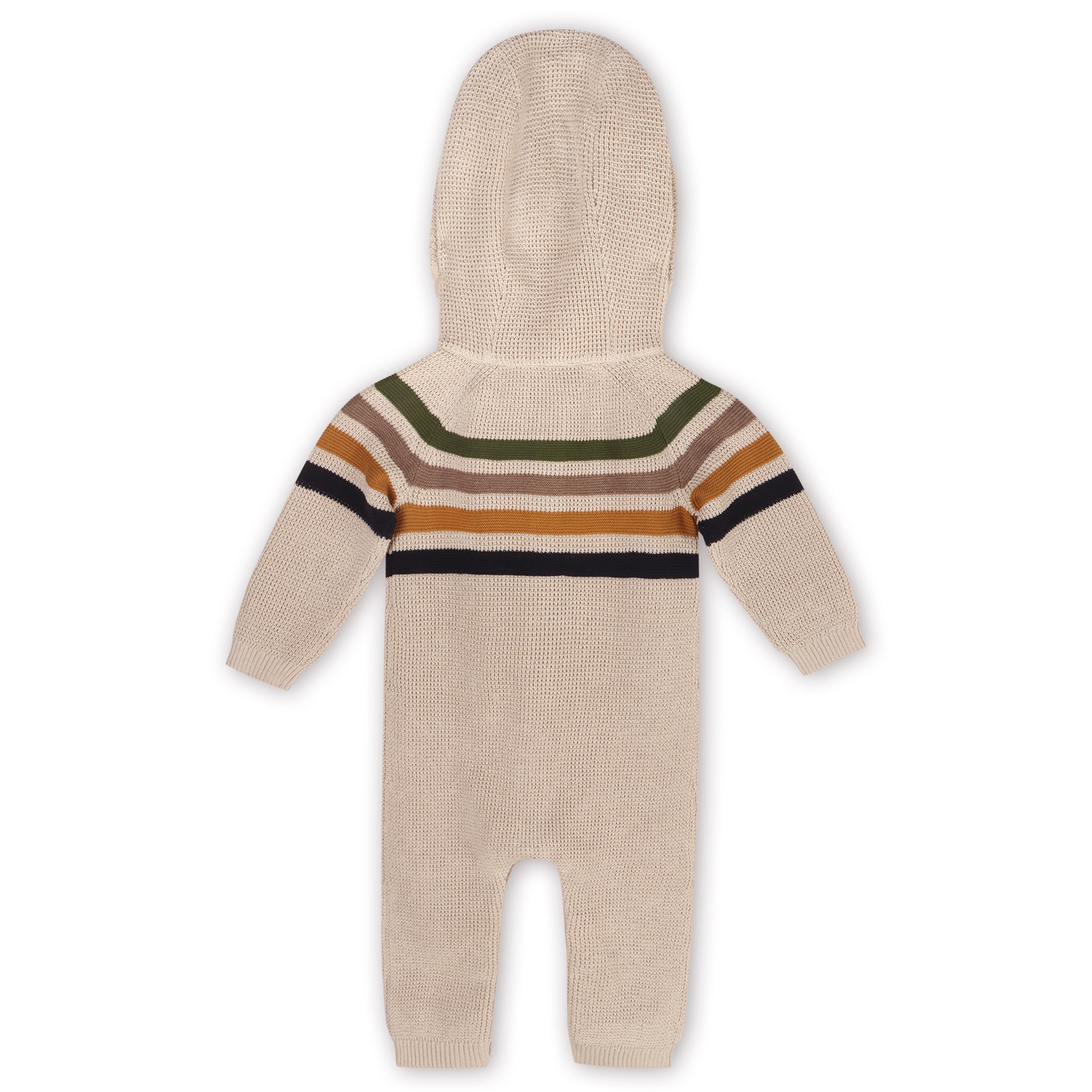 Multi Stripe Hooded Chunky Sweater Knit Baby Jumpsuit (Organic Cotton)