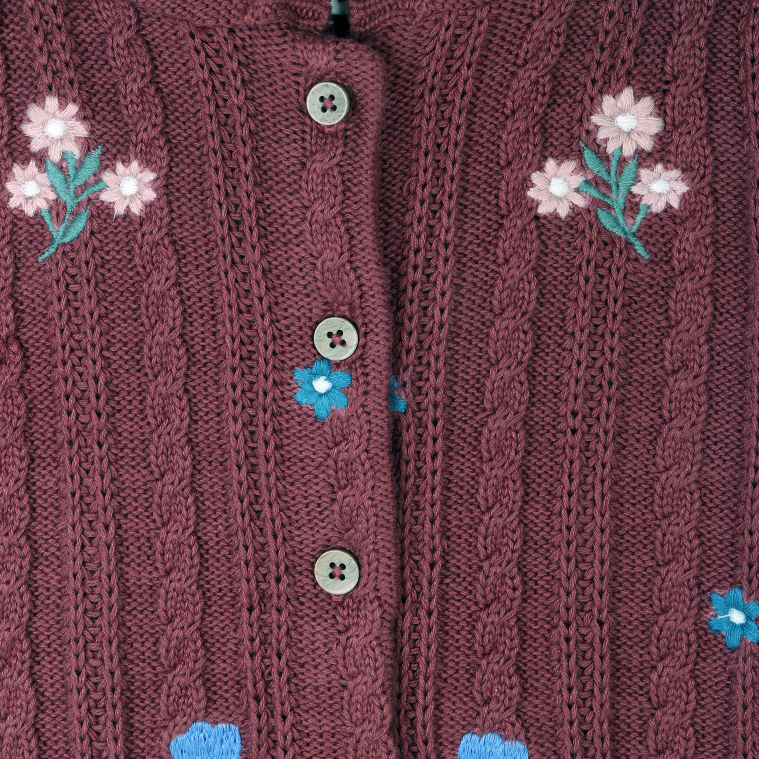 Cárdigan de bebé con capucha y bordado floral en punto trenzado (algodón orgánico)