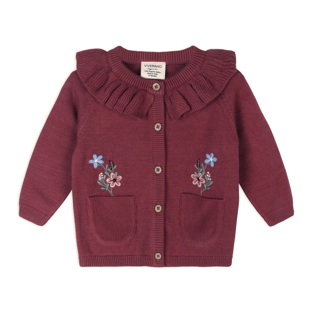 Viverano Animal Safari Embroidered Baby Cardigan Sweater- Blush main image 0