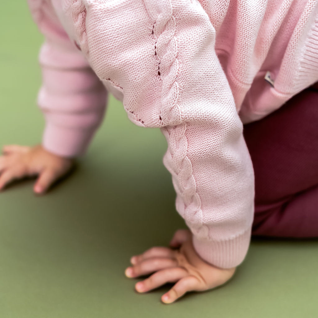 Floral Embroidered Cable Knit Baby Sweater Pullover (Organic Cotton)