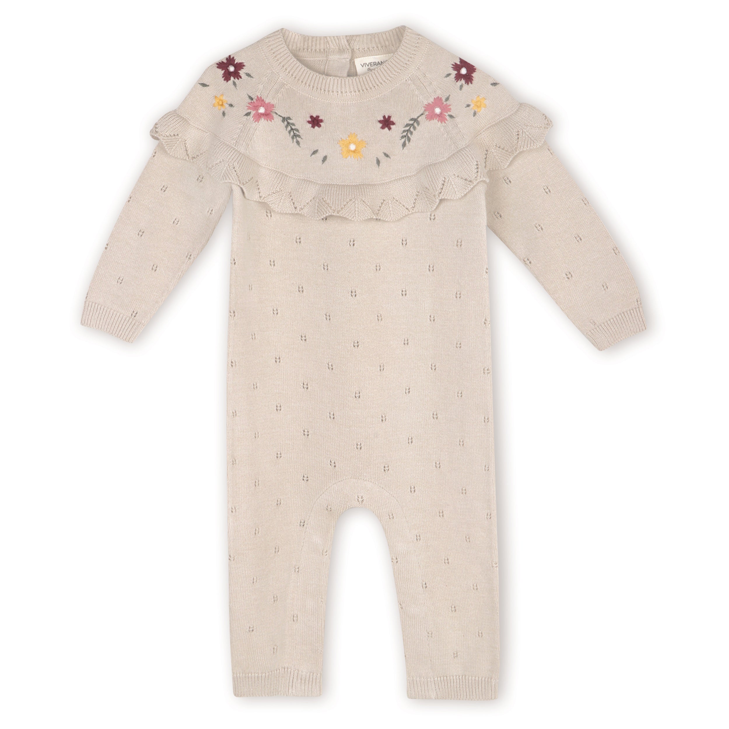 Florence Floral Embroidered & Pointelle Ruffle Baby Jumpsuit (Organic Cotton)