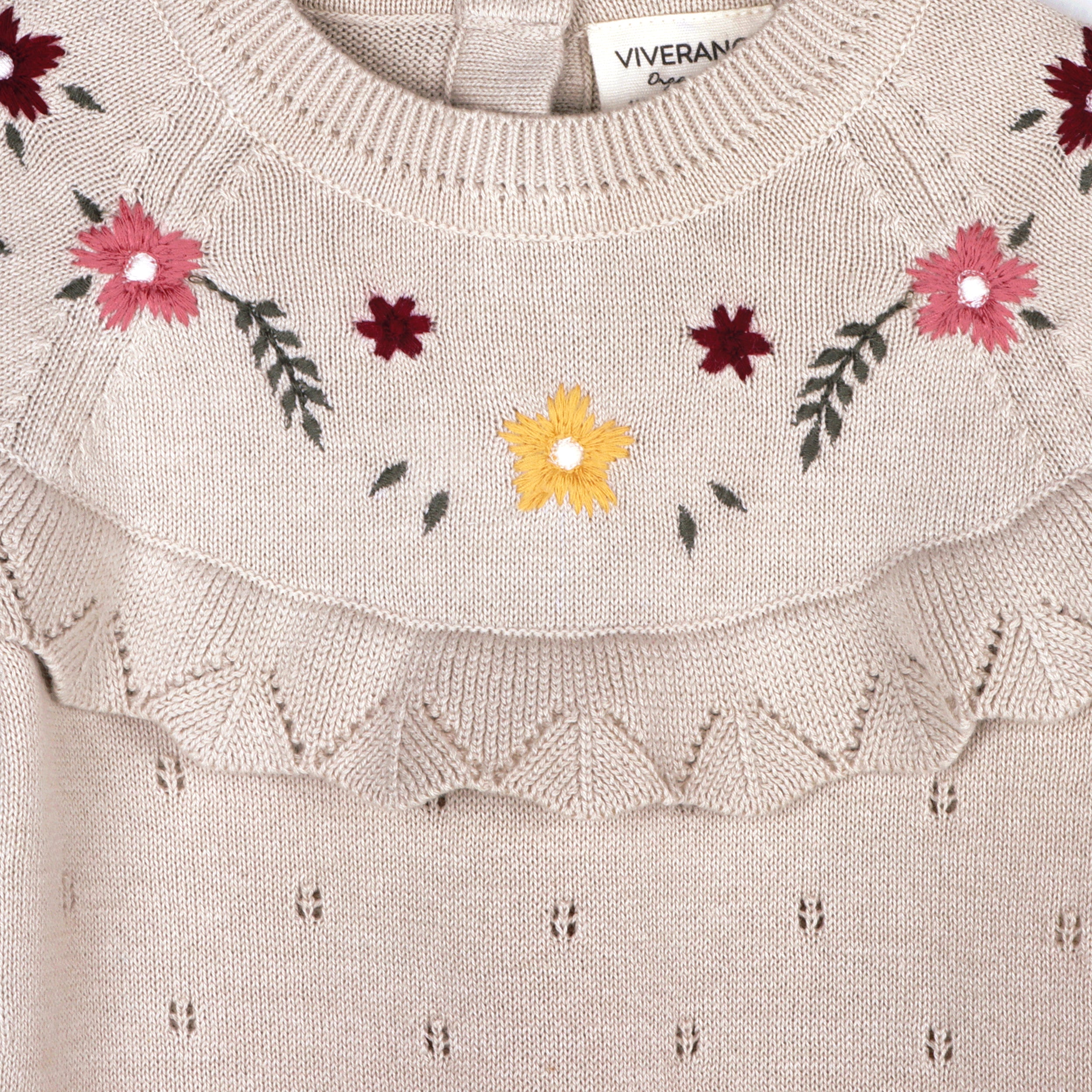 Florence Floral Embroidered & Pointelle Ruffle Baby Jumpsuit (Organic Cotton)