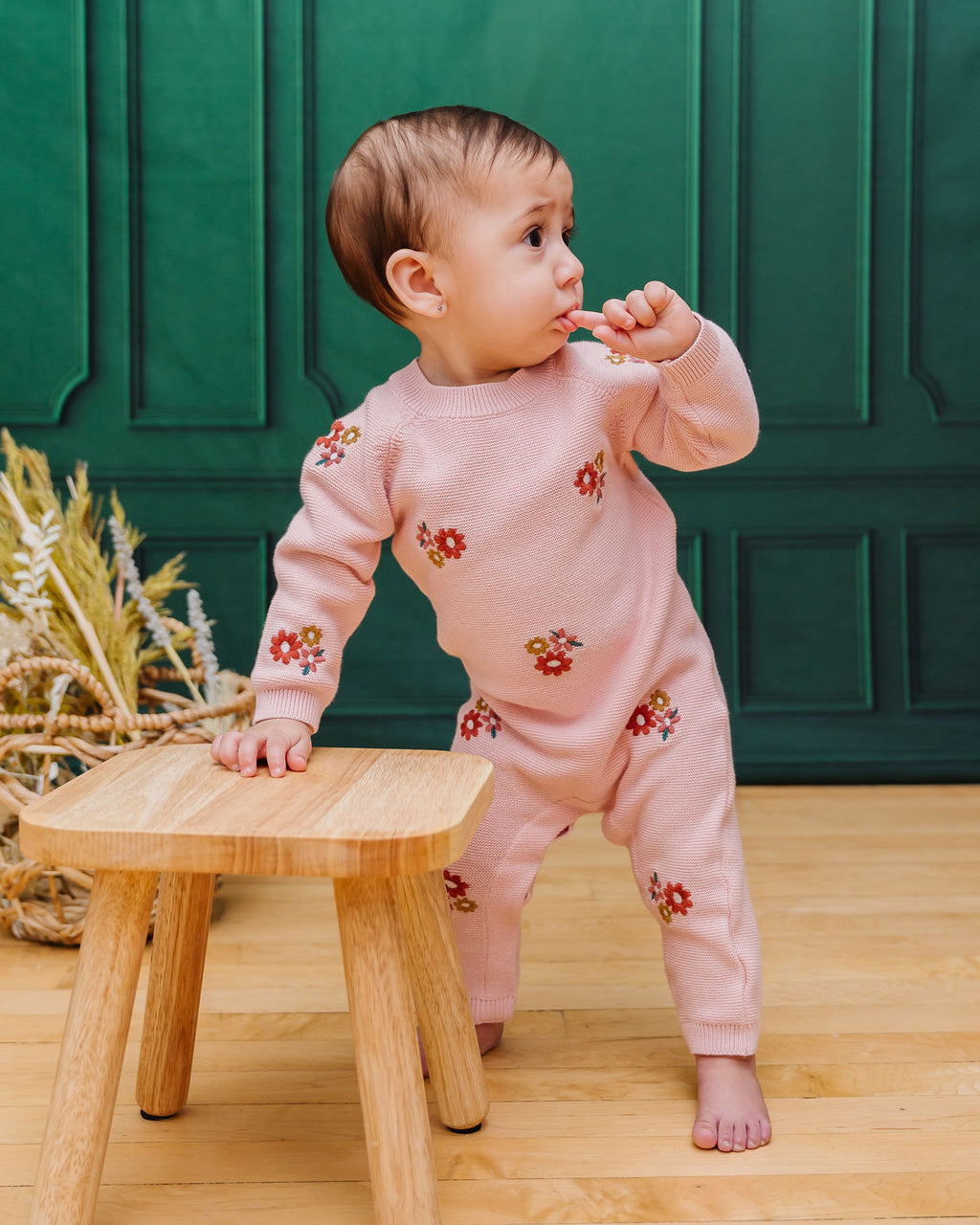 Floral Bouquet Pink Organic Knit Baby Jumpsuit (Organic Cotton)