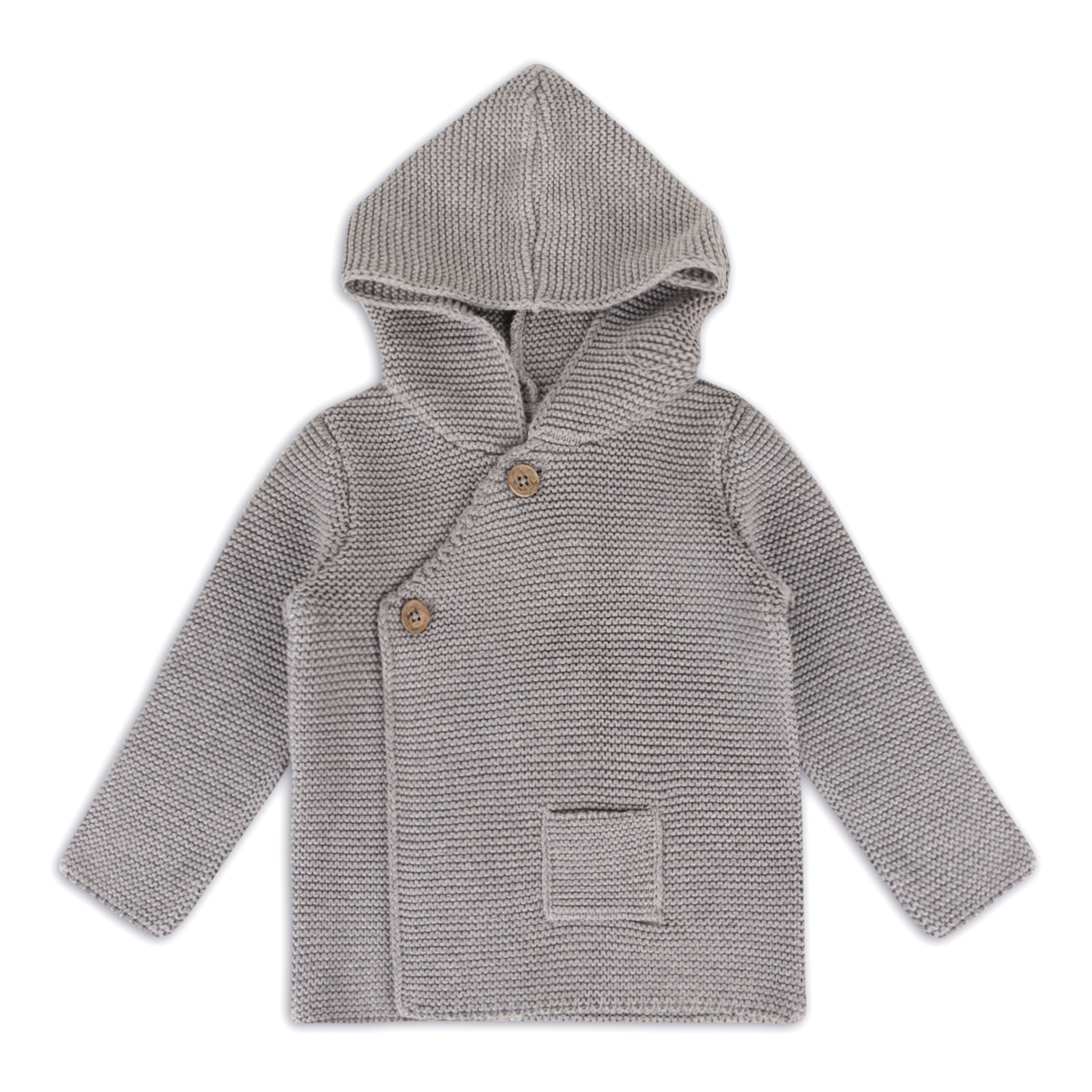 Hooded Button & Pocket Sweater Knit Baby Jacket (Organic Cotton)