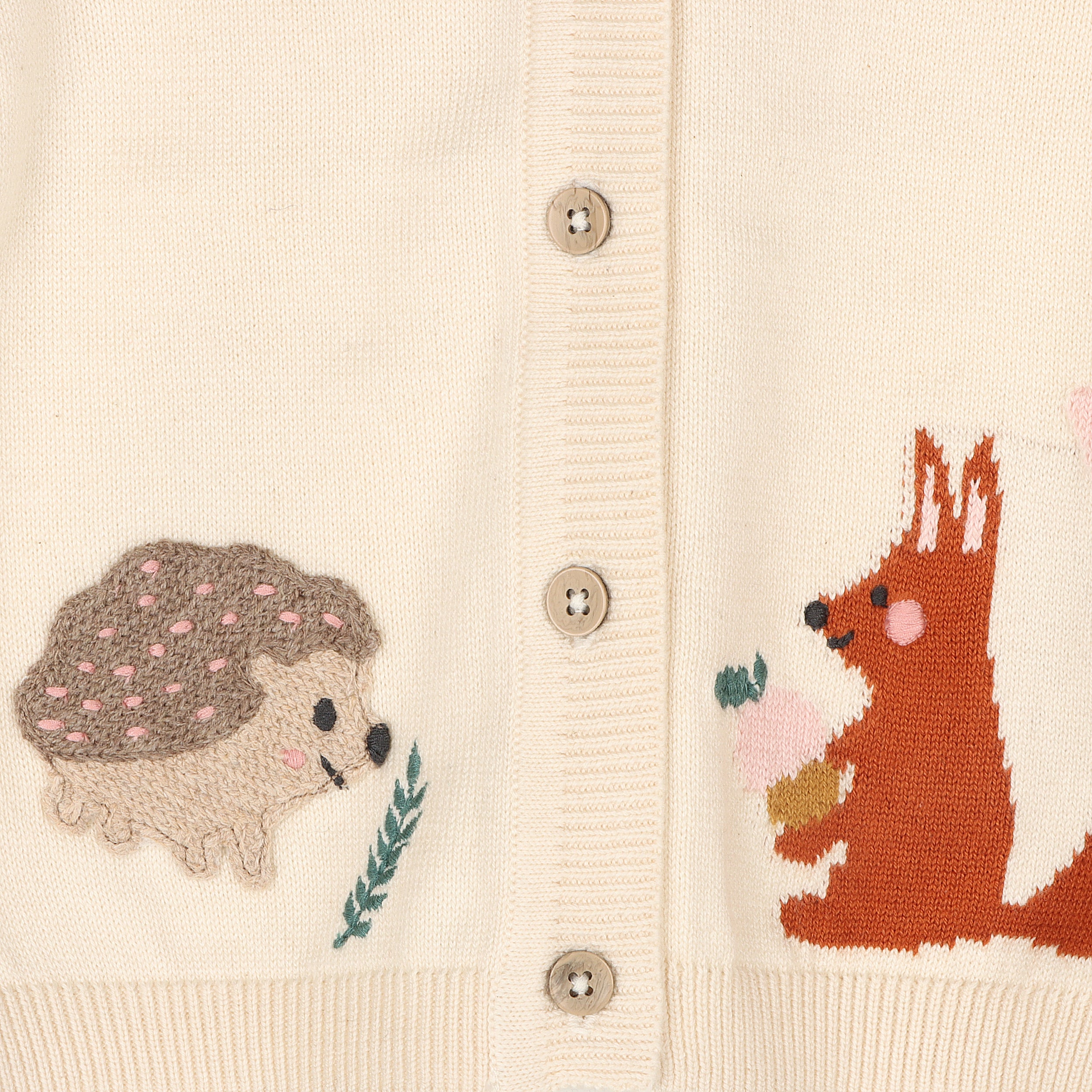 Woodland Animal Jacquard Baby Button Cardigan Sweater (Organic Cotton)