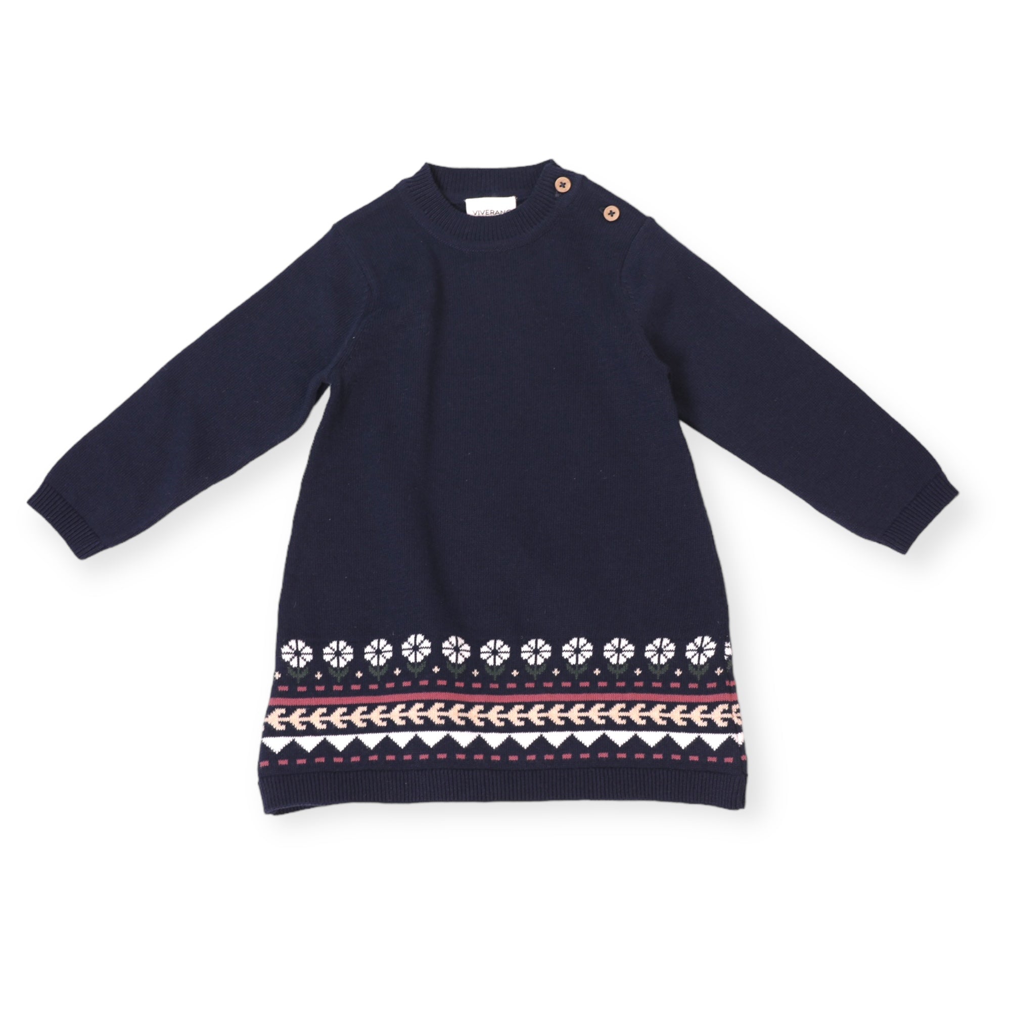 Fair Isle Baby Girl Sweater Knit Dress (Organic Cotton)