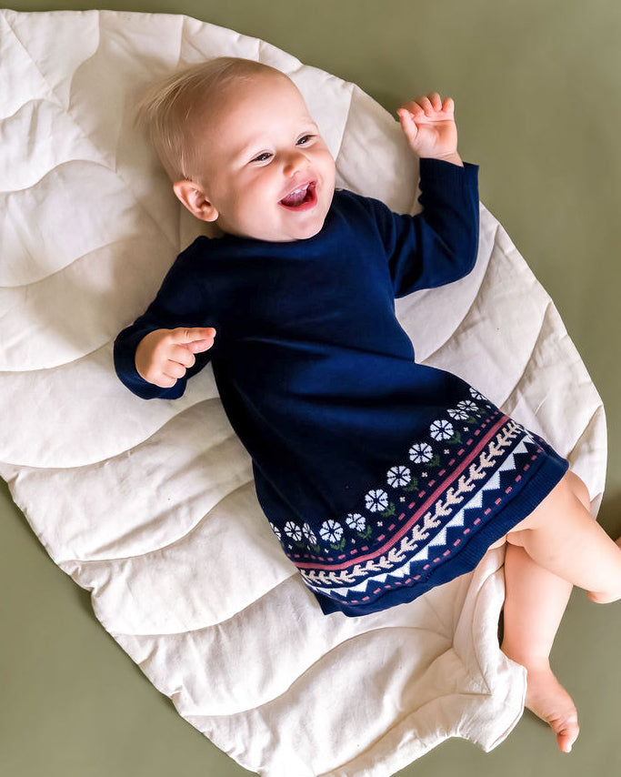 Fair Isle Baby Girl Sweater Knit Dress (Organic Cotton) - 2 Colors Oat Heather / 18-24M Fair Isle Baby Girl Sweater Knit Dress (Organic Cotton) - 2 Colors Oat Heather / 18-24M