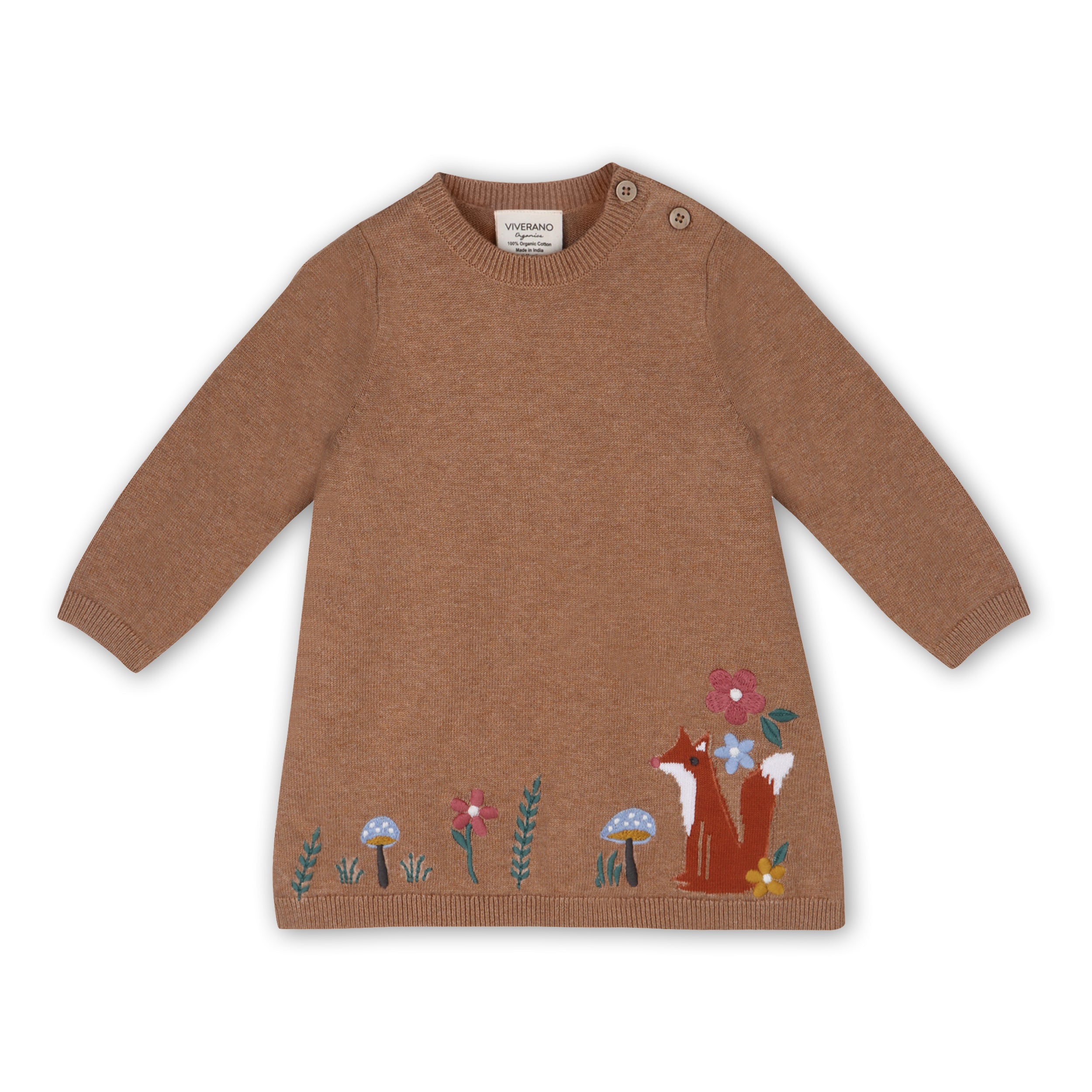 Woodland Squirrel Ruffle Baby Girl Sweater Dress (Organic Cotton)