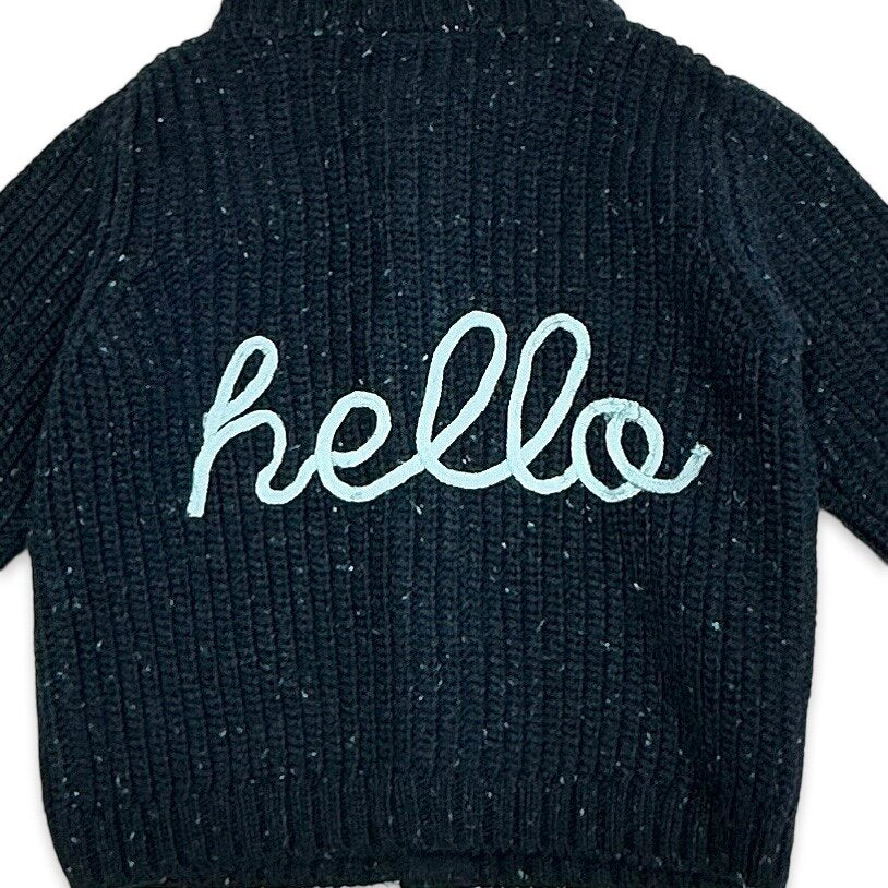 HELLO Wordy Chunky Knit Baby Cardigan Sweater (Organic Cotton)