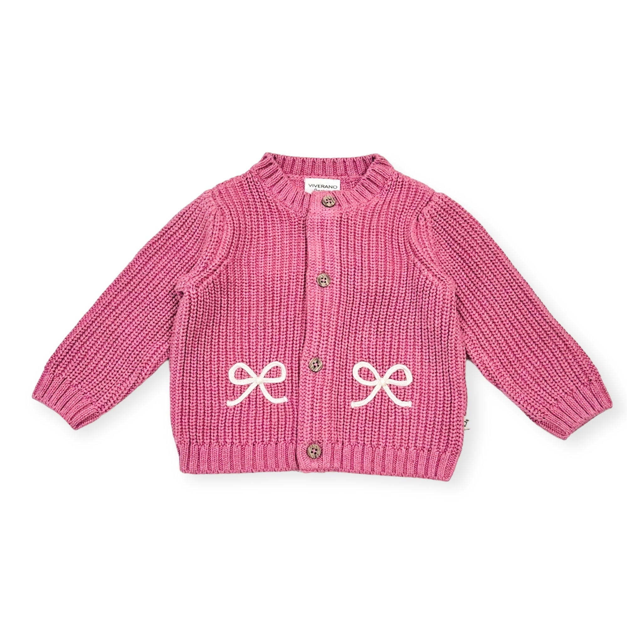 Bow Embroidery Chunky Knit Slouchy Baby Cardigan Sweater (Organic Cotton)