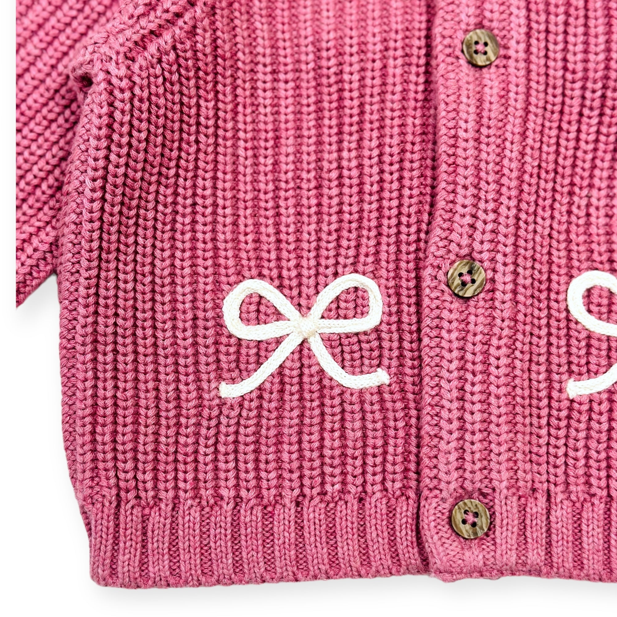 Bow Embroidery Chunky Knit Slouchy Baby Cardigan Sweater (Organic Cotton)