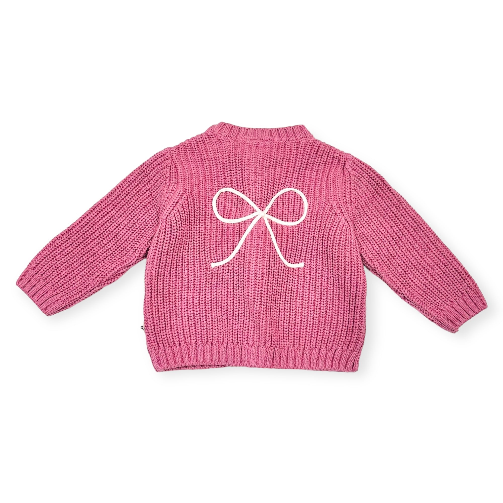 Bow Embroidery Chunky Knit Slouchy Baby Cardigan Sweater (Organic Cotton)