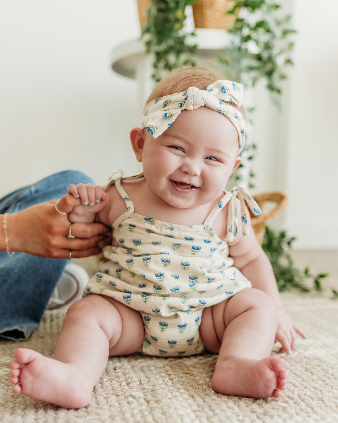 Jaipur Linen Blend Bubble Baby Romper + Headband (Linen Blend)