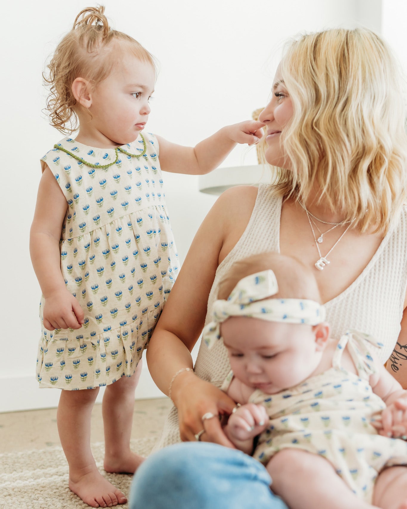 Harper Peter Pan Collar Floral Baby Flare Dress + Bloomer (Linen Blend)