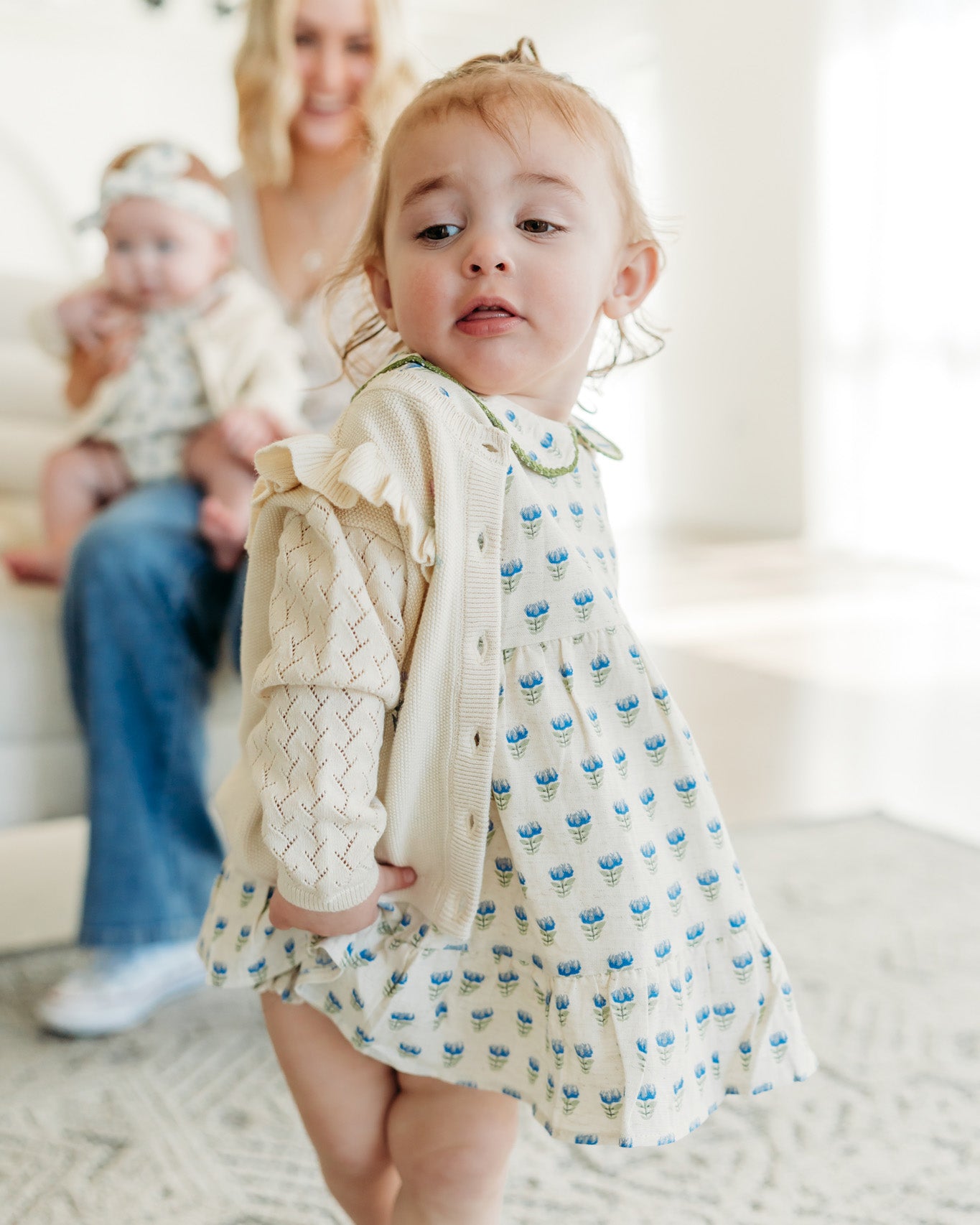 Ruffle Floral Embroidered Baby Sweater Knit Cardigan (Organic Cotton)