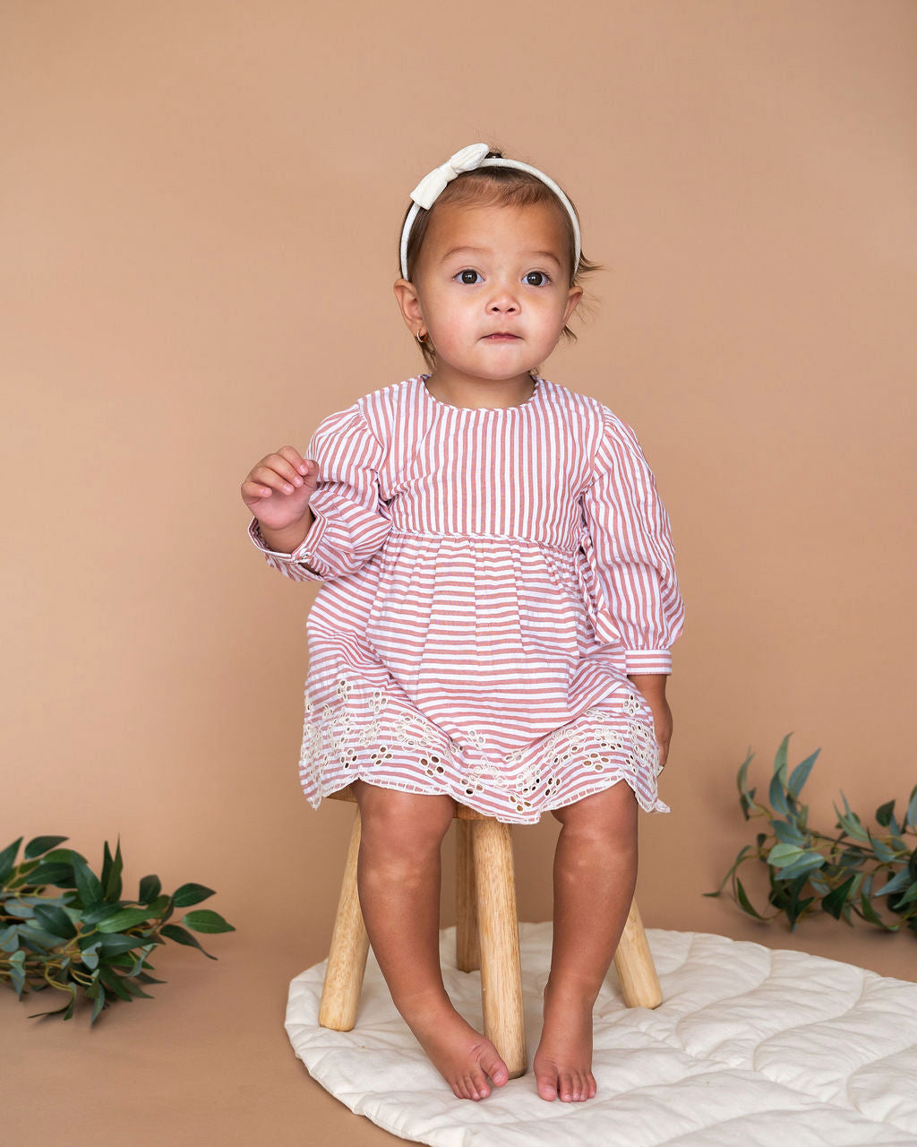 Vivienne Striped Embroidered Baby Dress & Bloomer Set (Organic Cotton)