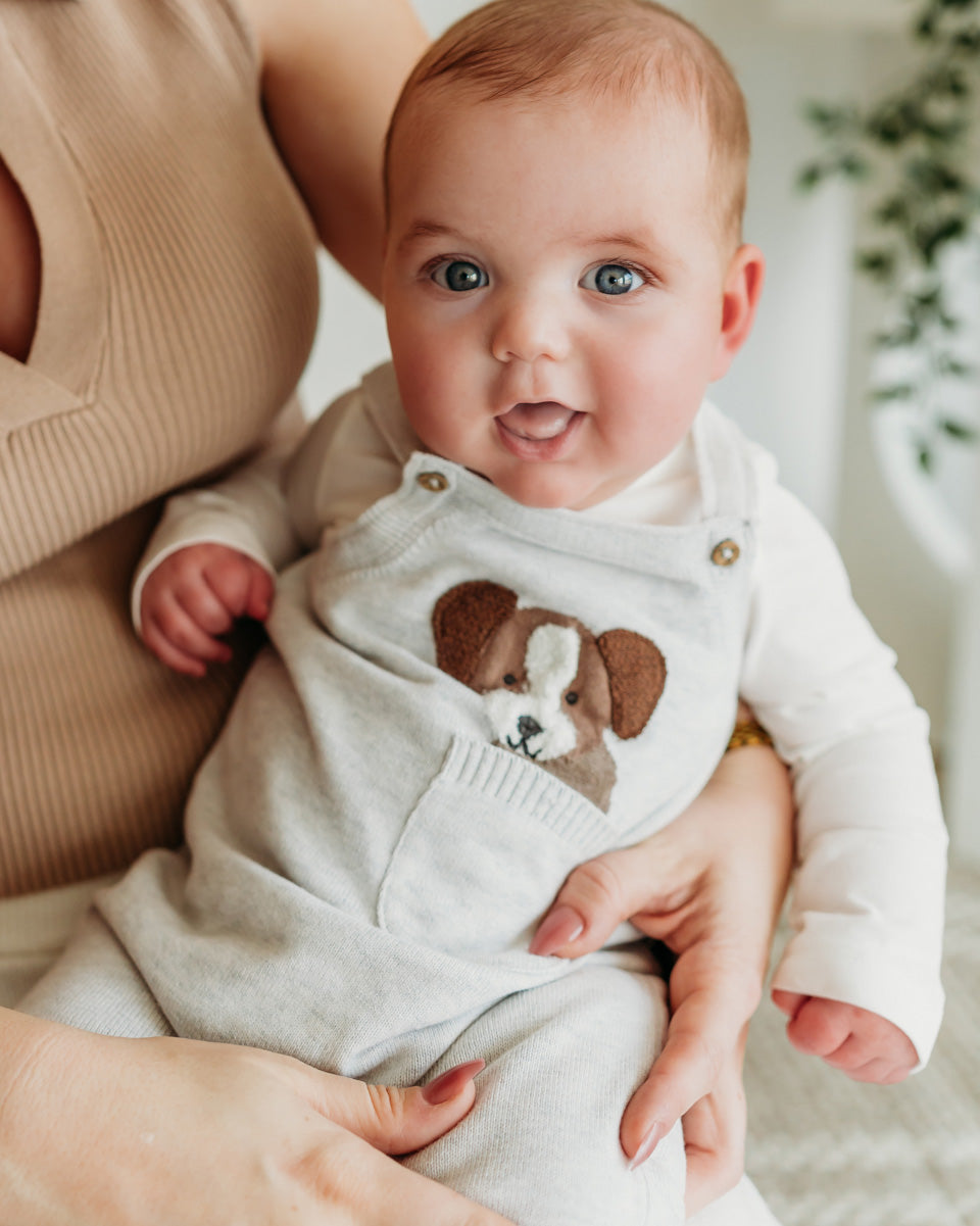 Puppy Dog 3D Pocket Sweater Knit Baby Overall SET (Organic Cotton)