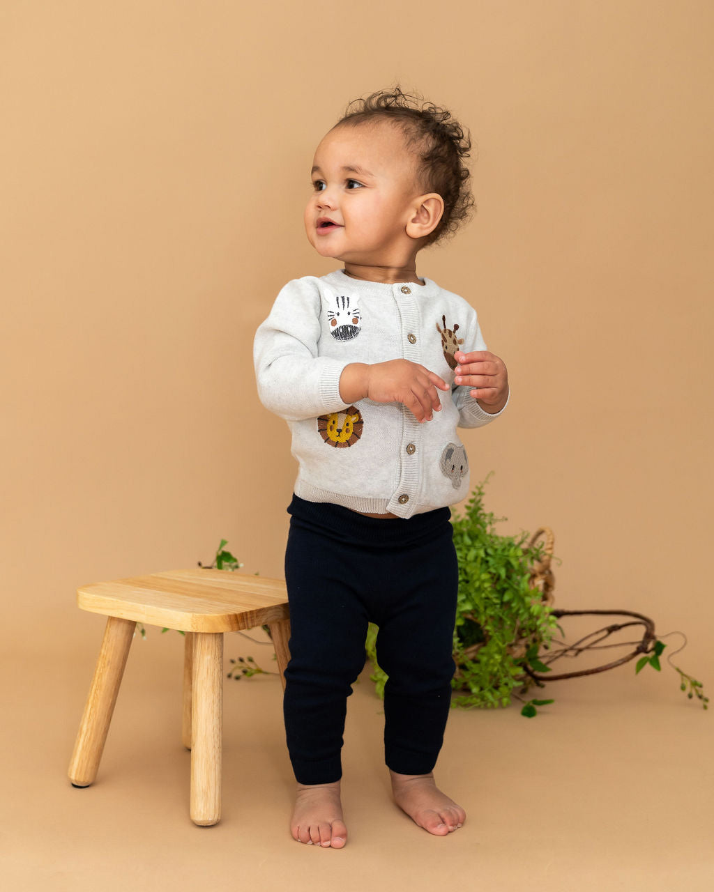 Animal Friends Embroidered Baby Cardigan Sweater (Organic Cotton)