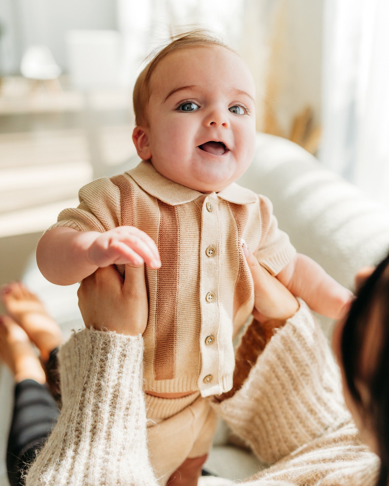 Tennis Collar & Stripe Knit Top & Shorts Set (Organic Cotton) - 2 Colors