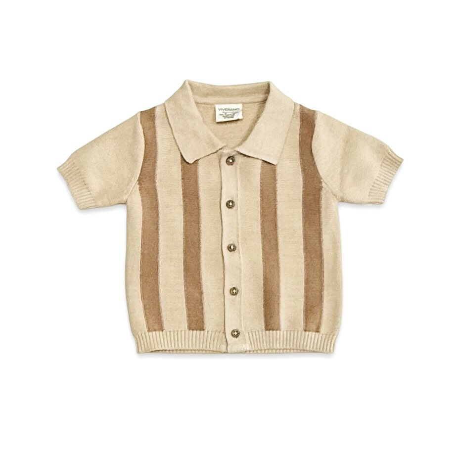 Tennis Collar & Stripe Knit Top & Shorts Set (Organic Cotton)