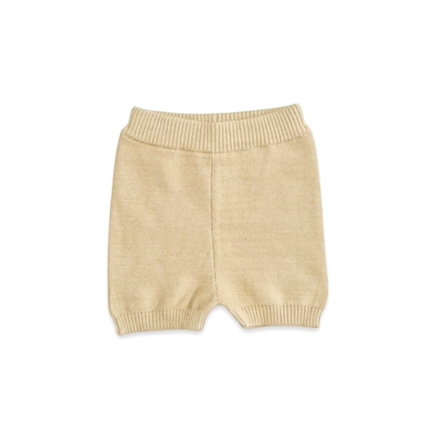 Tennis Collar & Stripe Organic Knit Baby Top & Shorts Set - Oat Heather