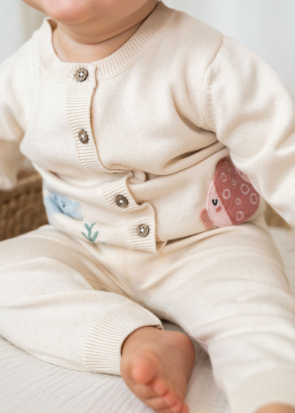 Ocean Friends Jacquard Knit Baby Cardigan Sweater (Organic Cotton)