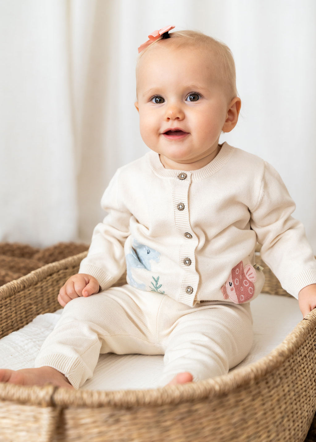 Ocean Friends Jacquard Knit Baby Cardigan Sweater (Organic Cotton)