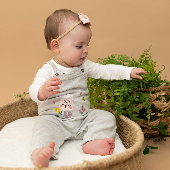 Bunny Floral Embroidered Sweater Knit Baby Overall SET (Organic Cotton)
