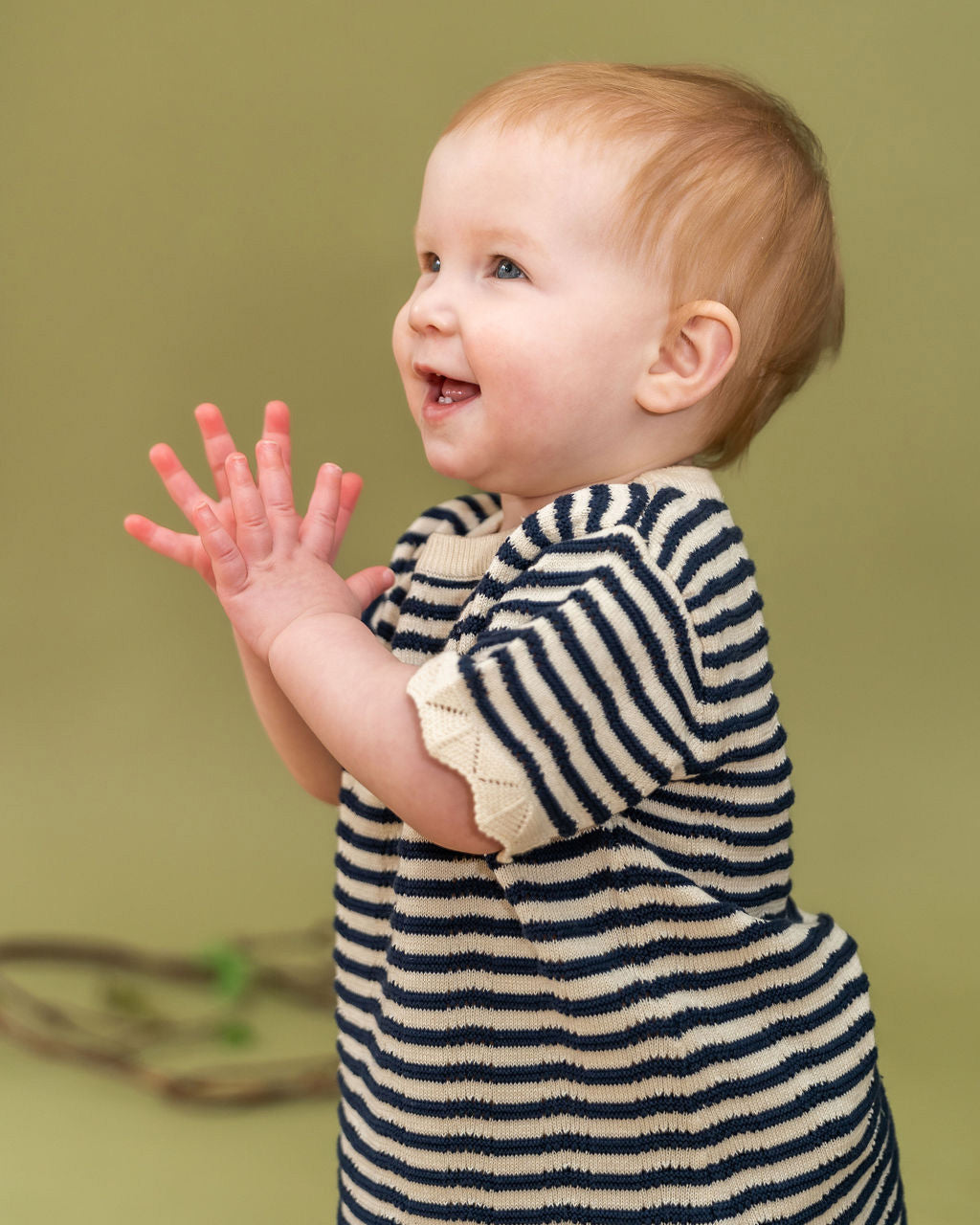 Pointelle & Navy Stripe Knit Tunic Dress & Bloomer Set (Organic Cotton)