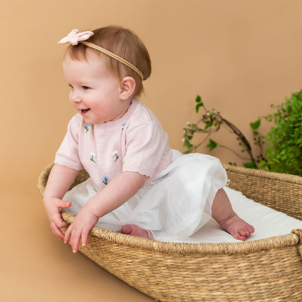 Floral Embroidered Short Sleeve Tutu Baby Knit Dress (Organic Cotton)