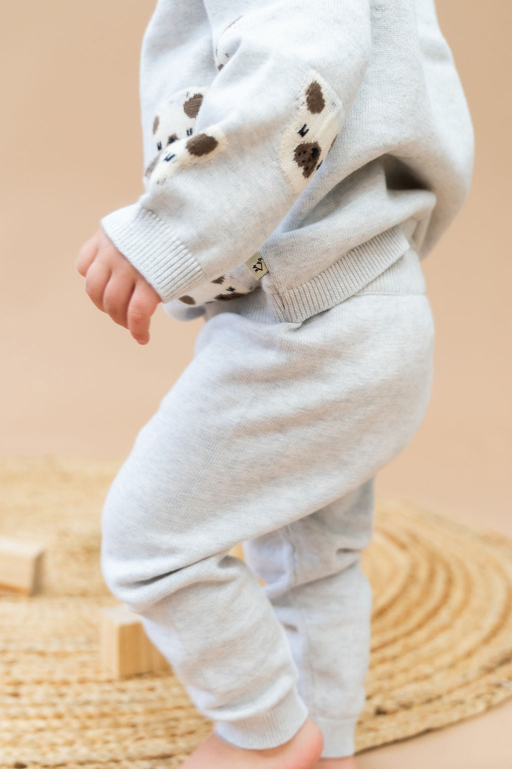 Frenchie Puppy Jacquard Knit Baby Raglan Pullover Sweater + Pant SET (Organic Cotton)