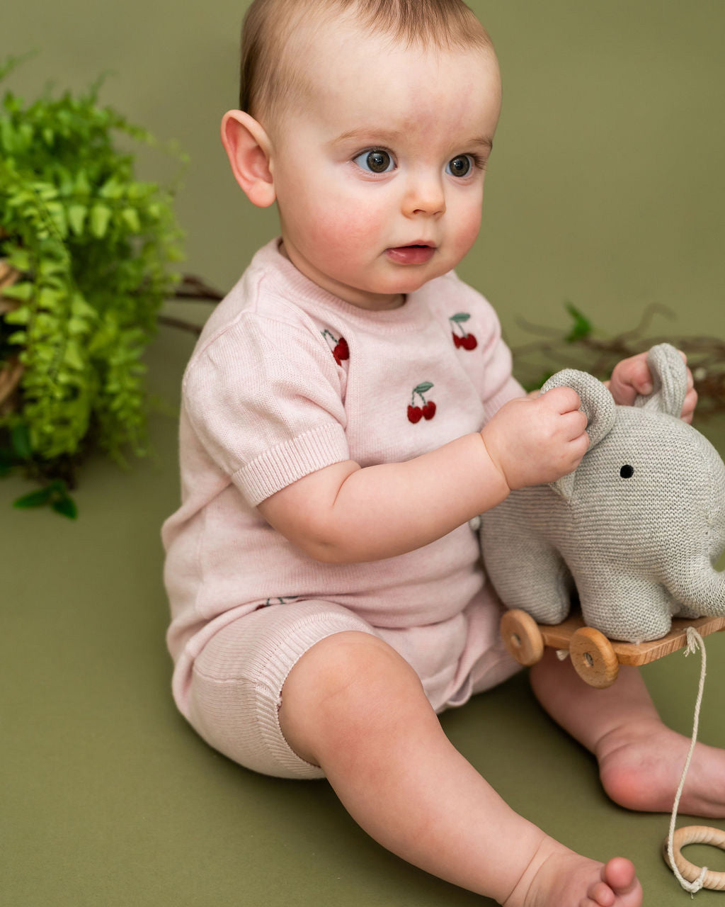 Cherry Embroidered Knit Short Sleeve Baby Romper (Organic Cotton)