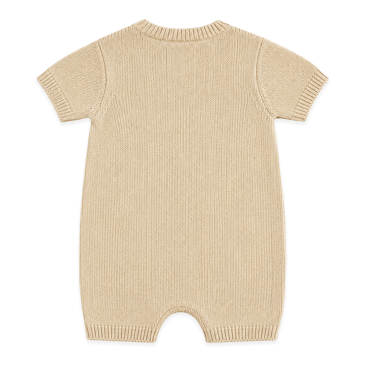 back of frenchie dog jacquard knit baby romper made with organic cotton