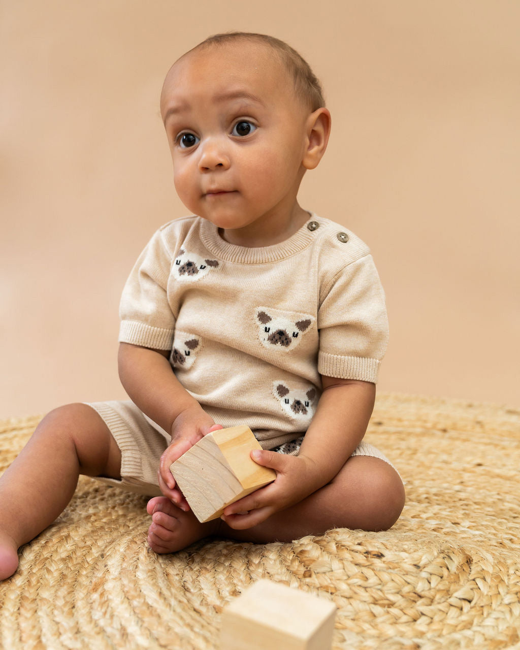 Frenchie Dog Jacquard Knit Baby Romper (Organic Cotton)