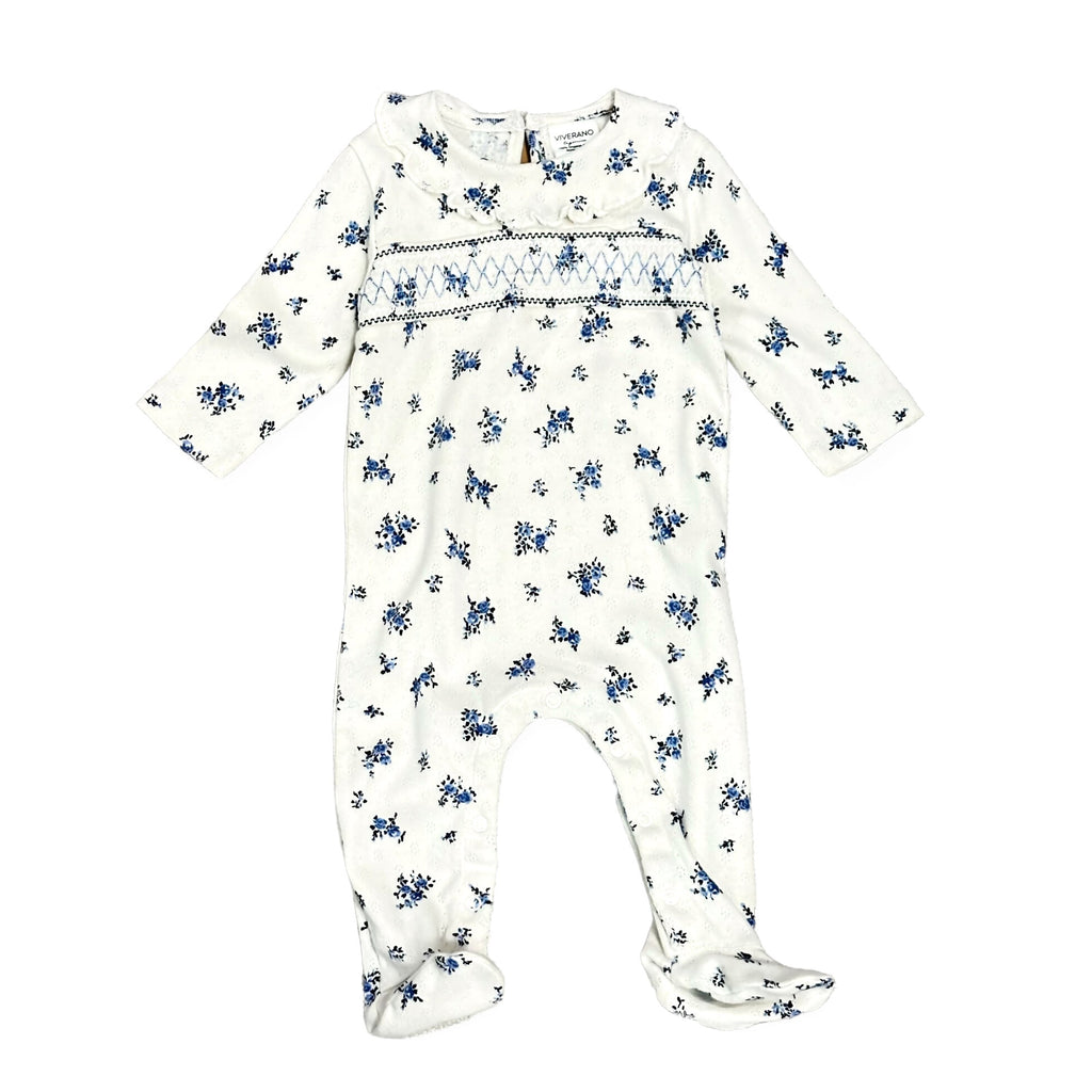 Printed Pointelle Footie With Bonnet- Cream Floral main image 1