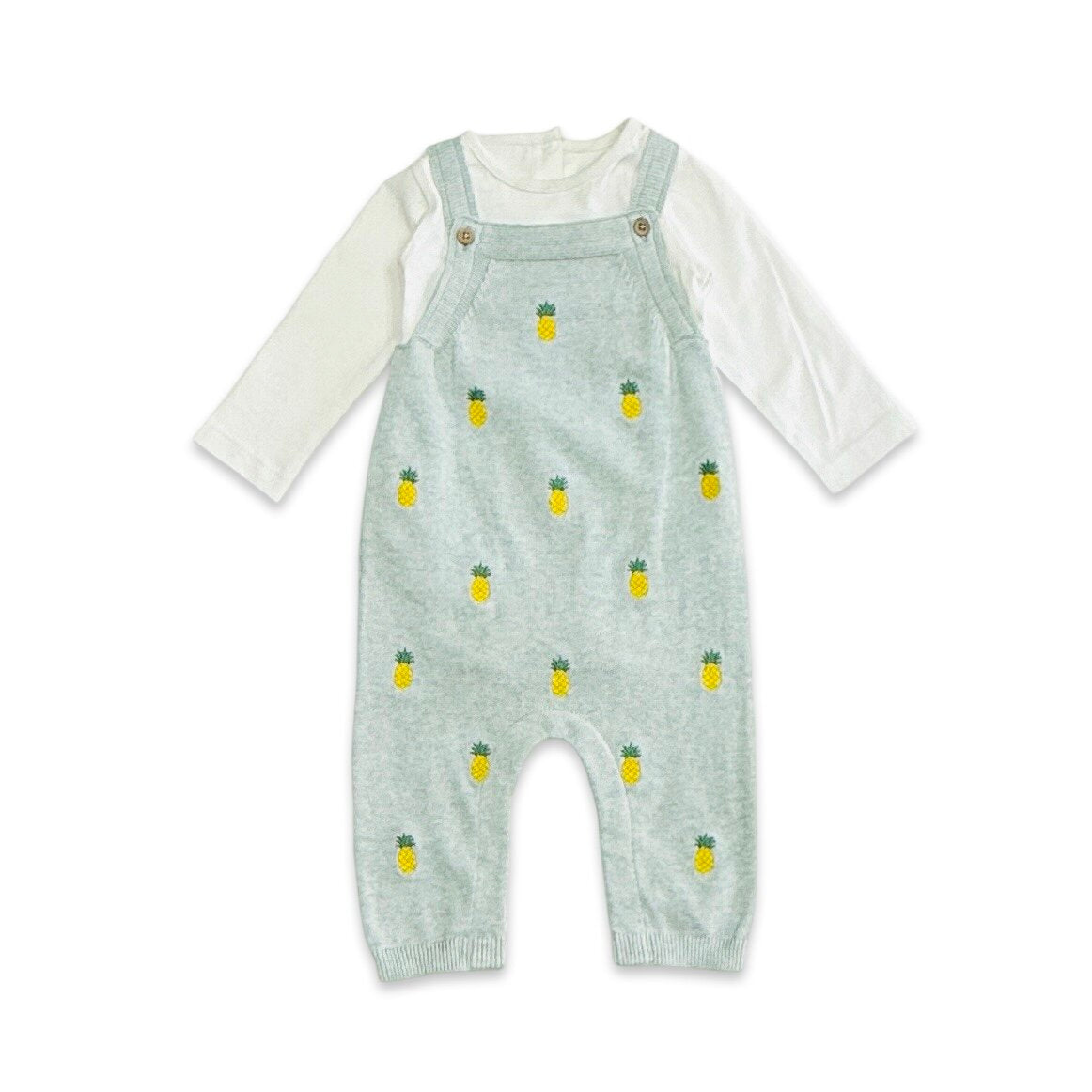 Pineapple Embroidered Baby Overall & Bodysuit Set (Organic Cotton) Front