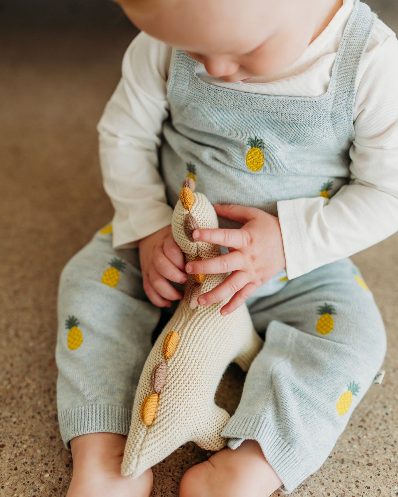 Pineapple Embroidered Baby Overall & Bodysuit Set (Organic Cotton) with Dino Toy