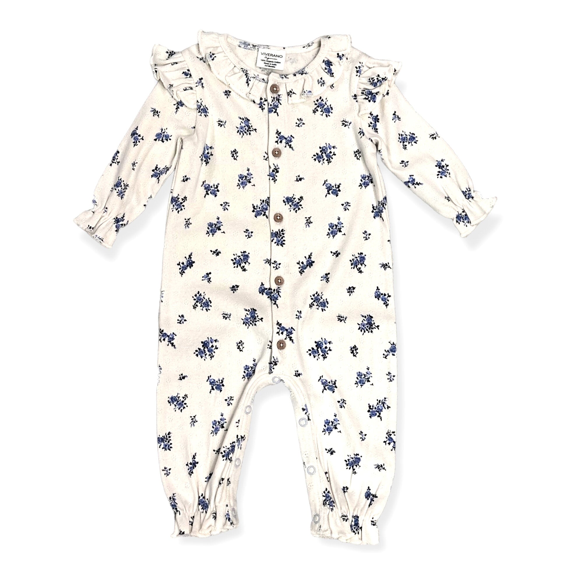 Delicate Floral & Ruffle Pointelle Knit Baby Jumpsuit (Organic Cotton)