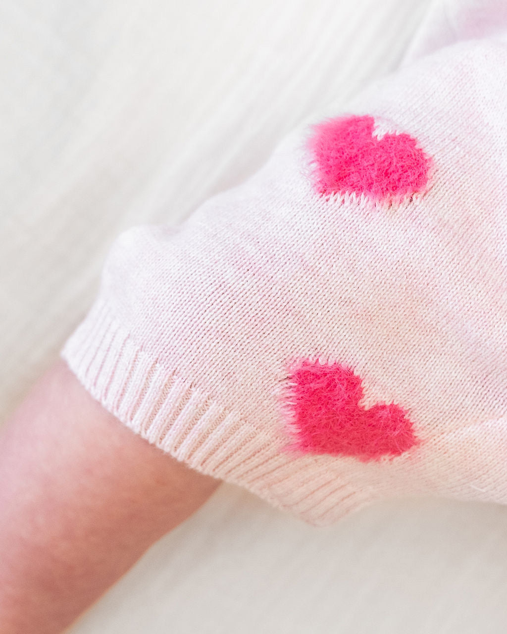 Fuzzy Hearts 3D Jacquard Knit Short Sleeve Baby Romper (Organic Cotton)