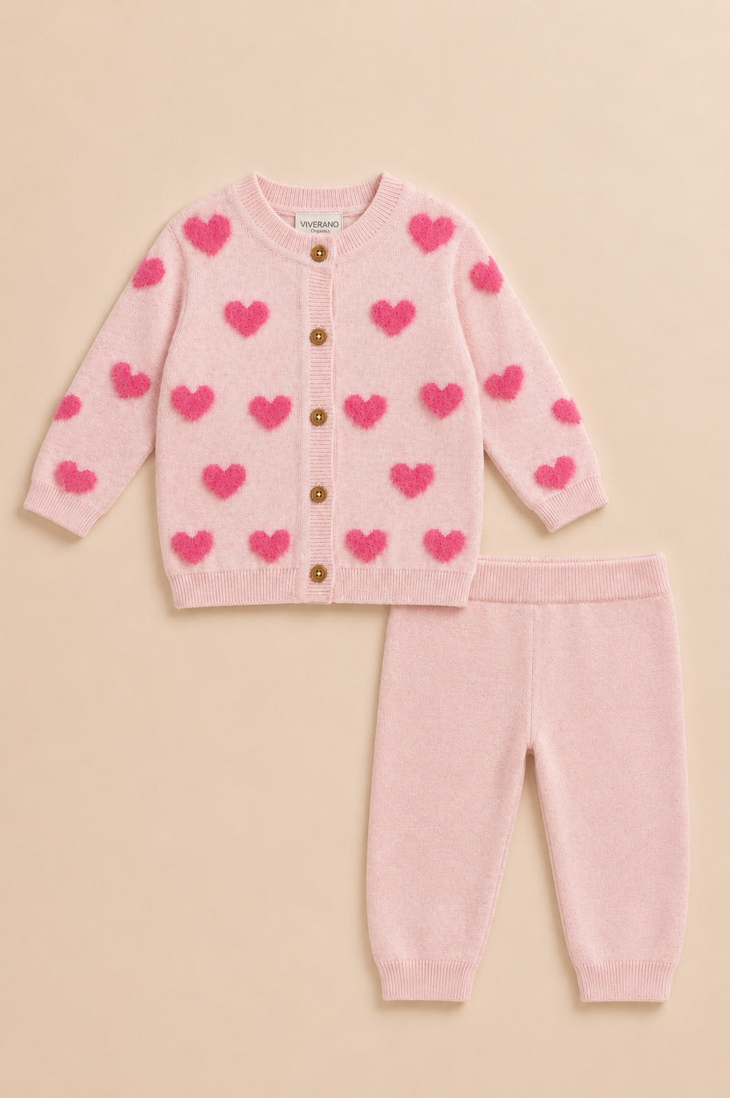 Fuzzy Hearts 3D Sweater Knit Baby Top and Pants, Organic Cotton